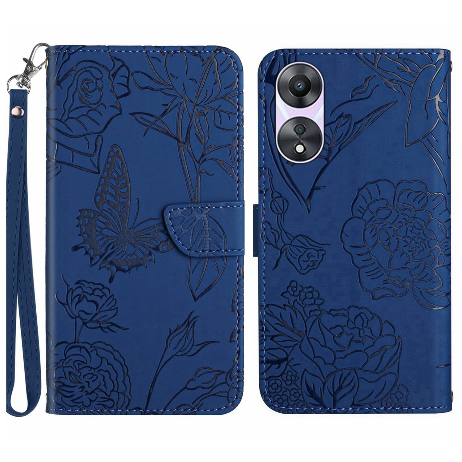 HT03 For Oppo Reno8 T 4G Flip Case Imprinted Butterfly Flowers Skin-touch Stand Cover with Hand Strap HT03 For Oppo Reno8 T 4G Flip Case Imprinted Butterfly Flowers Skin-touch Stand Cover with Hand Strap